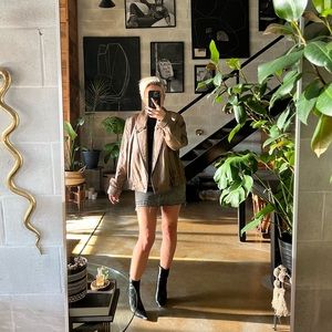 Vintage brown leather bomber jacket